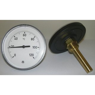Bimetall Zeigerthermometer 1/2 d100mm, 0-120, waagr. Tauchschaft 45mm